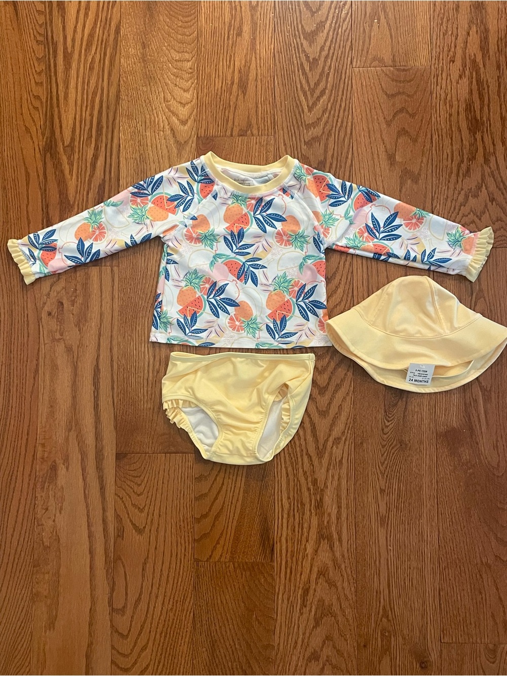 First Impressions Girls Bathing Suit- Rash Guard, Hat Swim Set - 24 months